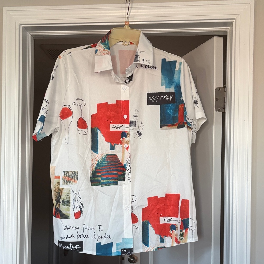 Peppermayo Abstract Button Down Shirt - Red and Blue